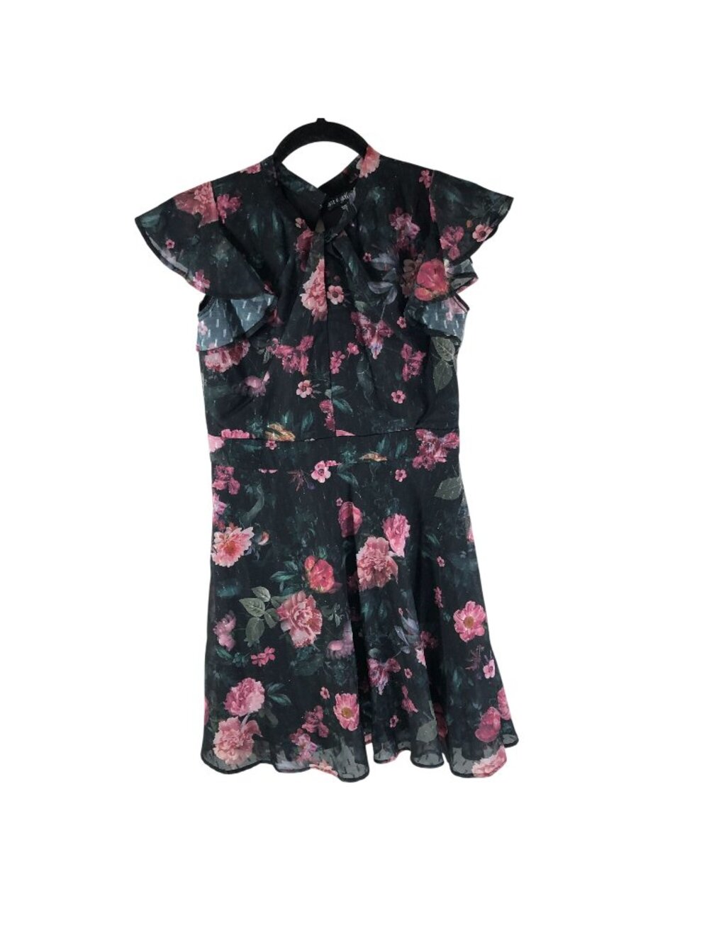 Ava & Yelly Girls Dress Floral Metallic A Line Ruffle Black Pink 16